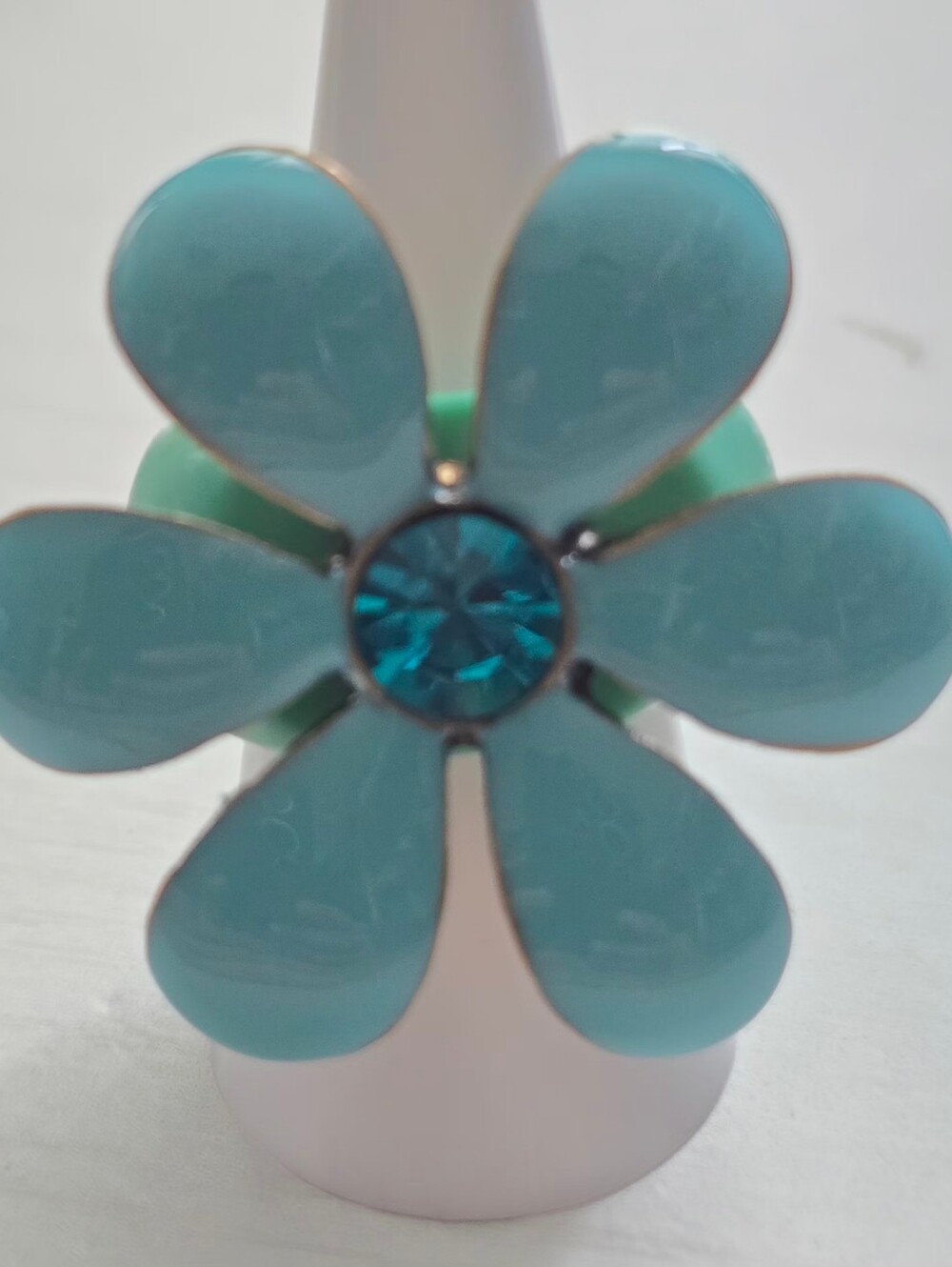 Aqua Flower Statement Ring with Teal Crystal Center